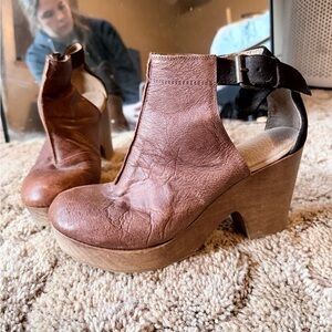 Free People Brown Leather Mules with Buckle